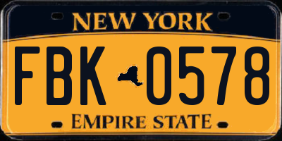 NY license plate FBK0578