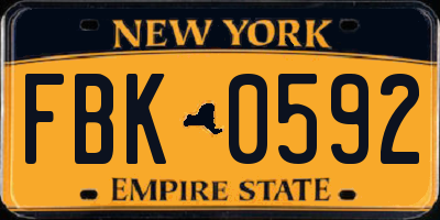 NY license plate FBK0592