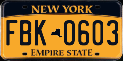 NY license plate FBK0603