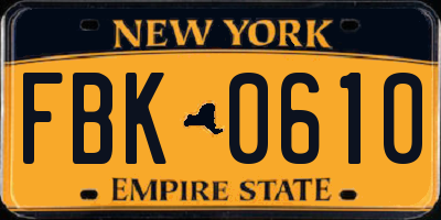 NY license plate FBK0610
