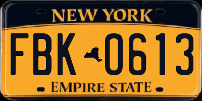 NY license plate FBK0613