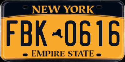 NY license plate FBK0616