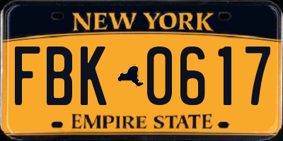 NY license plate FBK0617