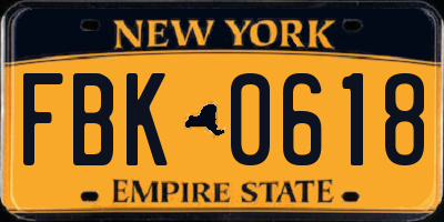 NY license plate FBK0618