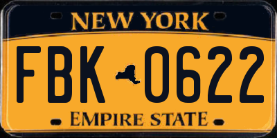NY license plate FBK0622