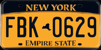 NY license plate FBK0629