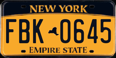 NY license plate FBK0645