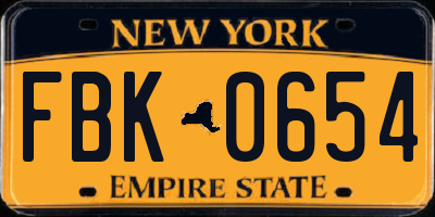 NY license plate FBK0654