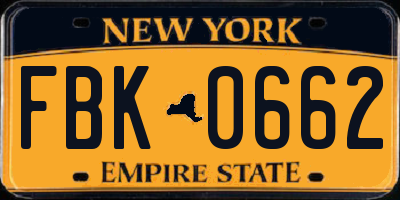NY license plate FBK0662