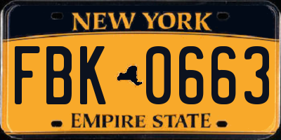 NY license plate FBK0663