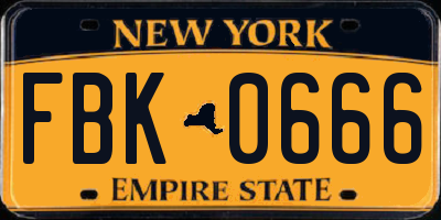 NY license plate FBK0666
