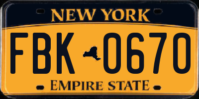 NY license plate FBK0670