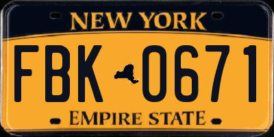 NY license plate FBK0671