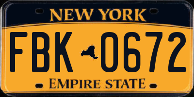NY license plate FBK0672