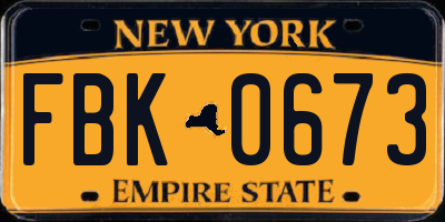 NY license plate FBK0673