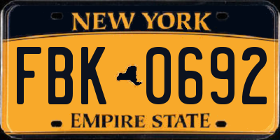 NY license plate FBK0692