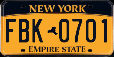 NY license plate FBK0701