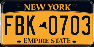 NY license plate FBK0703