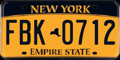 NY license plate FBK0712