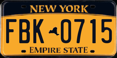 NY license plate FBK0715