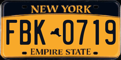 NY license plate FBK0719