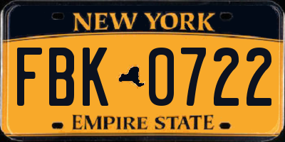NY license plate FBK0722