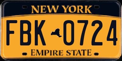 NY license plate FBK0724