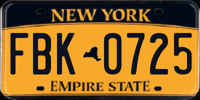 NY license plate FBK0725
