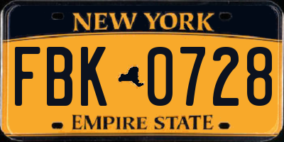 NY license plate FBK0728