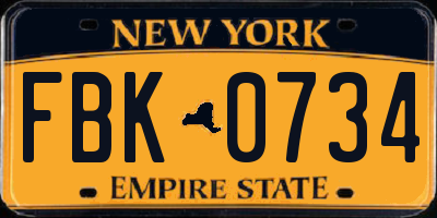 NY license plate FBK0734