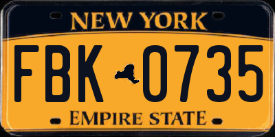 NY license plate FBK0735