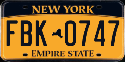 NY license plate FBK0747
