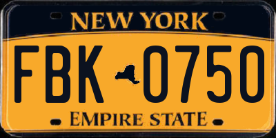 NY license plate FBK0750