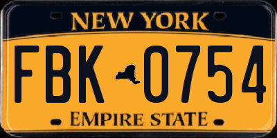NY license plate FBK0754