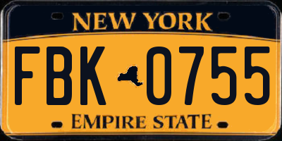 NY license plate FBK0755