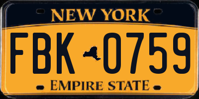 NY license plate FBK0759