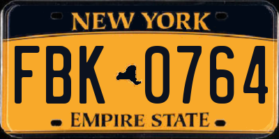 NY license plate FBK0764