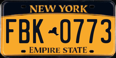 NY license plate FBK0773