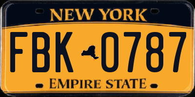NY license plate FBK0787