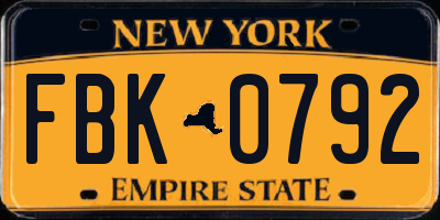 NY license plate FBK0792