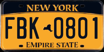NY license plate FBK0801