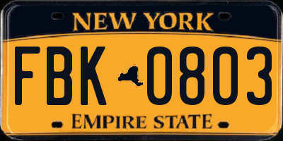 NY license plate FBK0803