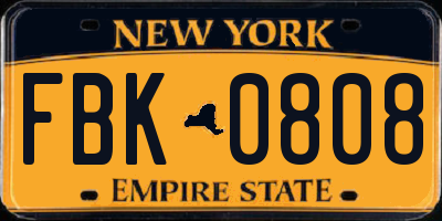 NY license plate FBK0808