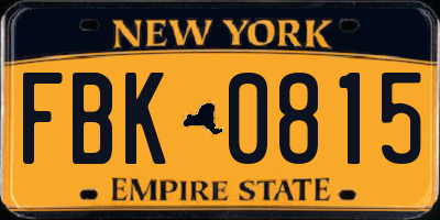 NY license plate FBK0815
