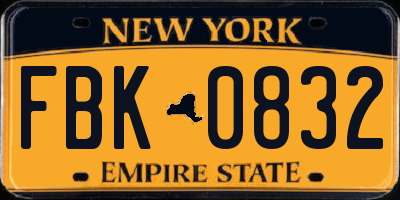 NY license plate FBK0832