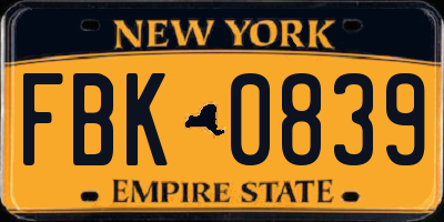 NY license plate FBK0839