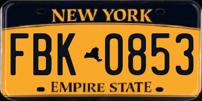 NY license plate FBK0853