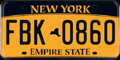 NY license plate FBK0860