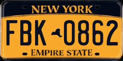 NY license plate FBK0862