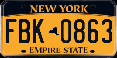 NY license plate FBK0863